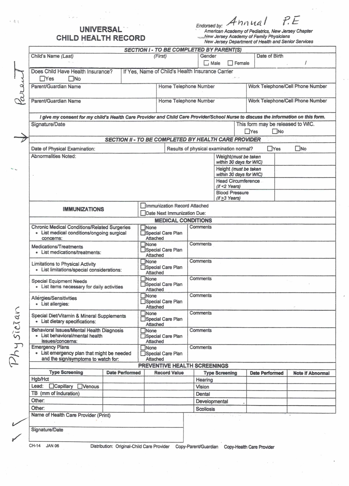 Universal Child Health Record Somerset Hills Montessori School